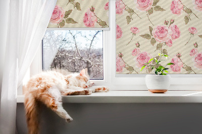 Fabric roller blind roses pattern
