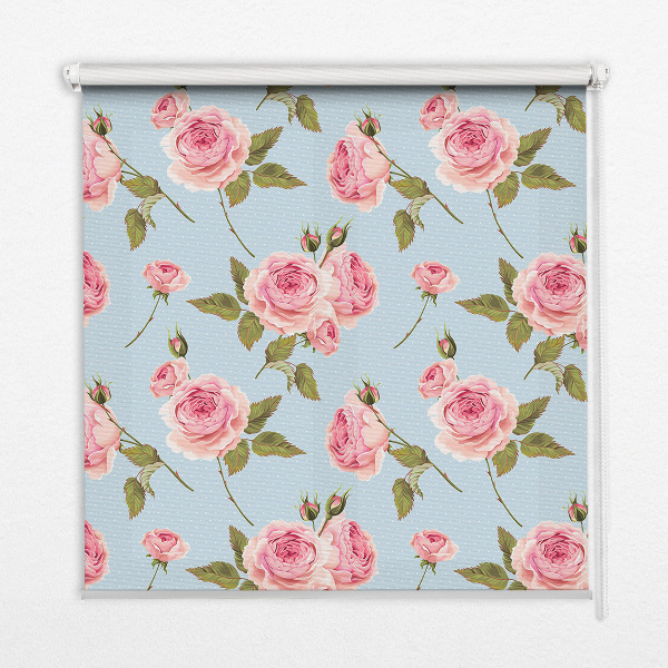 Fabric roller blind with a roses pattern