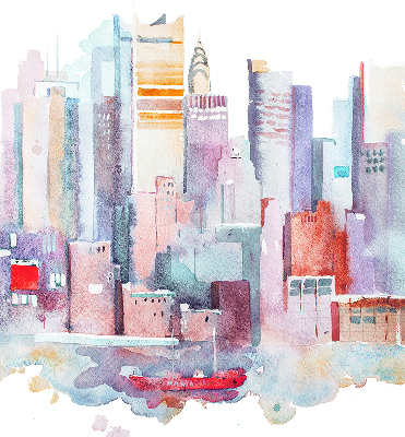 Fabric roller blind colorful city print