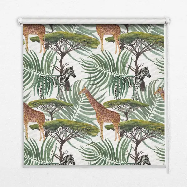 Modern roller blind with animals and trees pattern