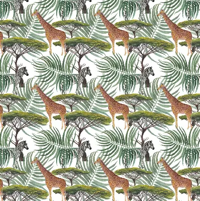 Modern roller blind with animals and trees pattern