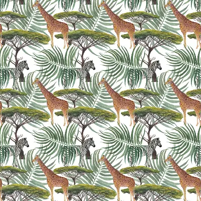 Modern roller blind with animals and trees pattern
