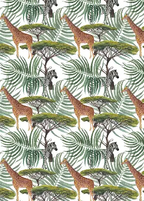Modern roller blind with animals and trees pattern