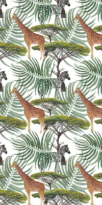 Modern roller blind with animals and trees pattern