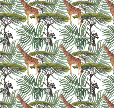 Modern roller blind with animals and trees pattern