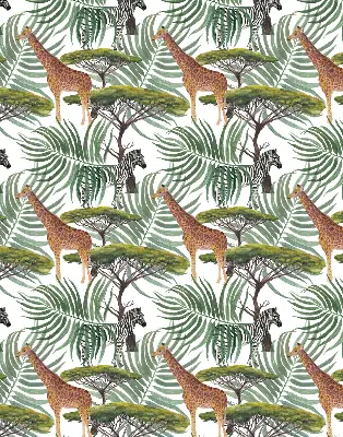 Modern roller blind with animals and trees pattern