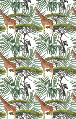 Modern roller blind with animals and trees pattern