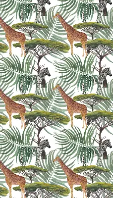 Modern roller blind with animals and trees pattern