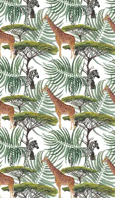Modern roller blind with animals and trees pattern