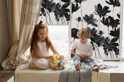 Fabric roller blind Black flowers