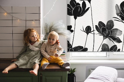 Fabric roller blind Black flowers