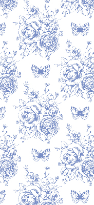 Fabric roller blind with blue flowers and butterflies