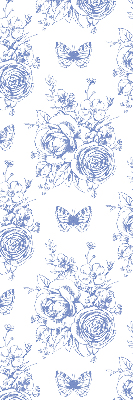 Fabric roller blind with blue flowers and butterflies