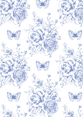 Fabric roller blind Blue flowers and butterflies