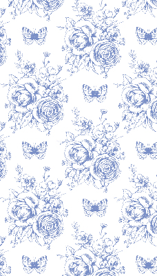 Fabric roller blind with blue flowers and butterflies