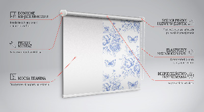 Fabric roller blind Blue flowers and butterflies