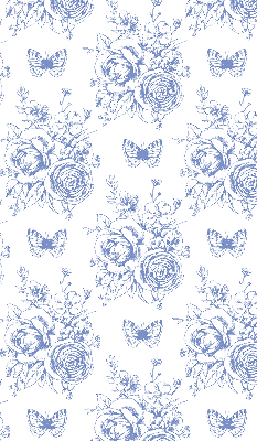 Fabric roller blind Blue flowers and butterflies