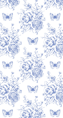 Fabric roller blind with blue flowers and butterflies