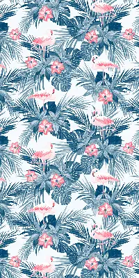 Roller blind for large window with tropical plants and flamingos pattern