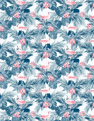 Roller blind for large window with tropical plants and flamingos pattern
