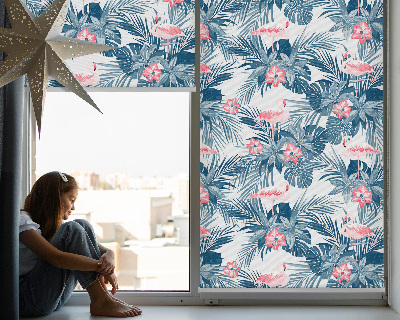 Roller blind for large window Tropical plants and flamingos