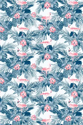 Roller blind for large window with tropical plants and flamingos pattern