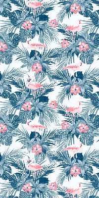 Roller blind for large window with tropical plants and flamingos pattern