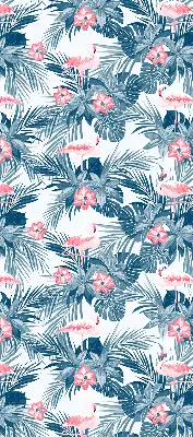 Roller blind for large window with tropical plants and flamingos pattern