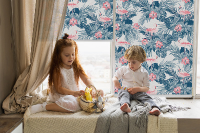 Roller blind for large window Tropical plants and flamingos