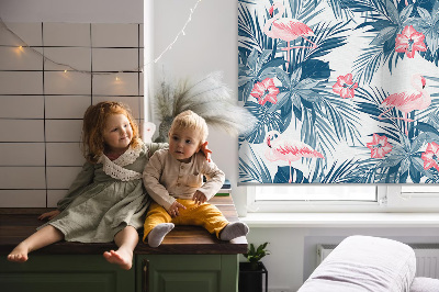 Roller blind for large window Tropical plants and flamingos