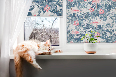 Roller blind for large window Tropical plants and flamingos