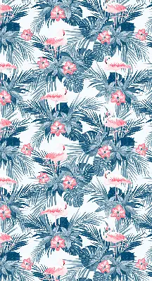 Roller blind for large window with tropical plants and flamingos pattern