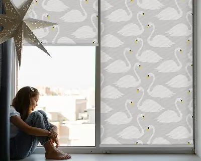 Fabric roller blind with Swans pattern