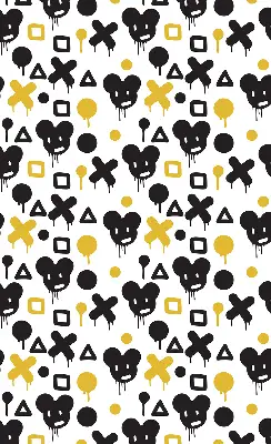 Modern roller blind with black and yellow patterns
