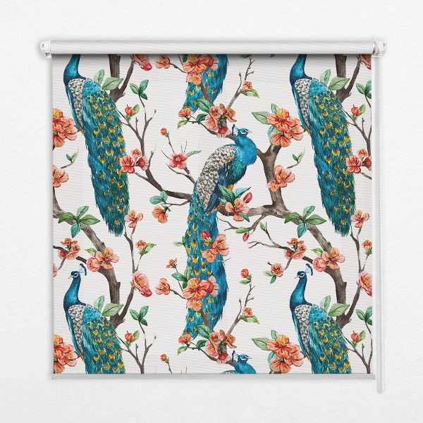 Modern roller blind Peacock on a branch