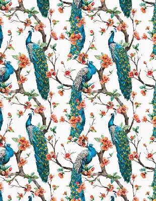 Modern roller blind with peacock on a branch print