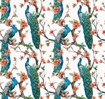 Modern roller blind with peacock on a branch print