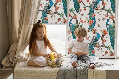 Modern roller blind with peacock on a branch print