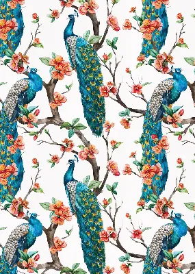 Modern roller blind with peacock on a branch print