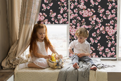 Roller blind for large window with floral tree print