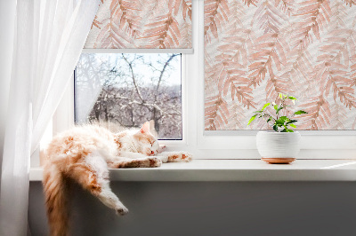 Fabric roller blind pink leaves pattern