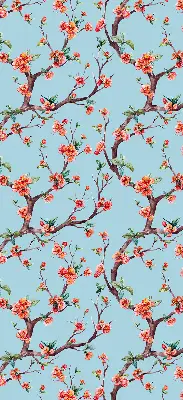 Roller blind for large windows with flower buds from trees print