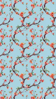 Roller blind for large windows with flower buds from trees print
