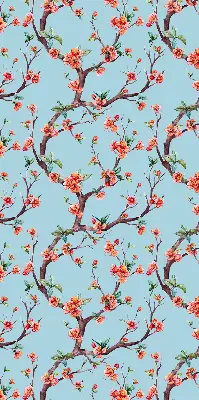 Roller blind for large windows with flower buds from trees print