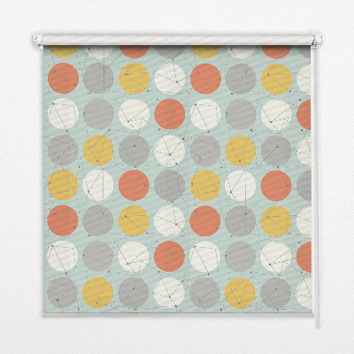 Roller blind for large window with a geometric circles and lines pattern