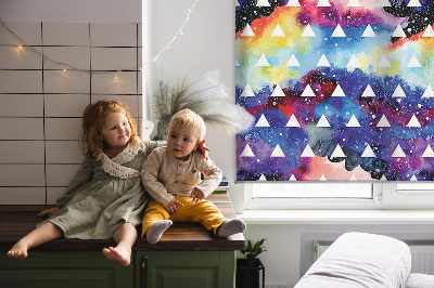 Roller blind for large window White triangles on a colored background