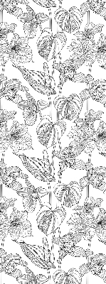 Fabric roller blind with a sketched flowers pattern