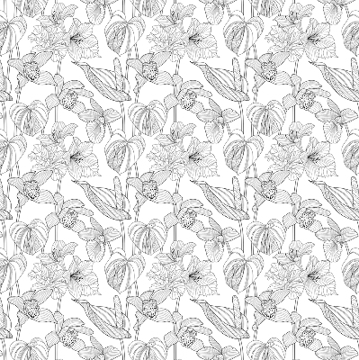 Fabric roller blind with a sketched flowers pattern