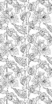 Fabric roller blind with a sketched flowers pattern