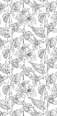 Fabric roller blind with a sketched flowers pattern